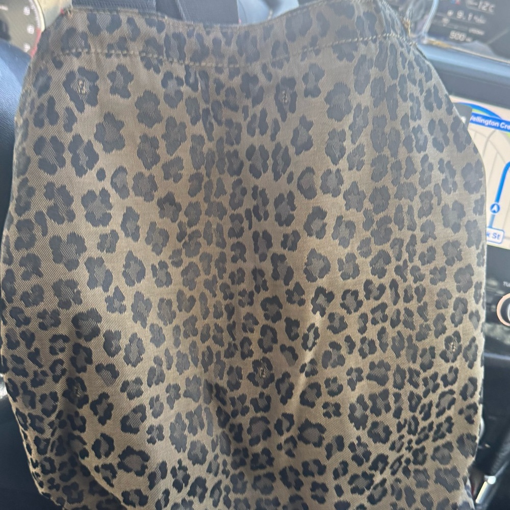 Fendi leopard print canvas shopper tote bag with red leather handles